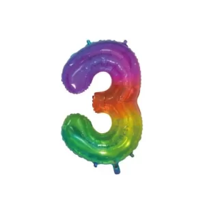 Folieballon - regenboog transparant - '3' (76 cm)