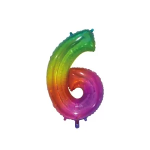 Folieballon - regenboog transparant - '6' (76 cm)