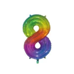 Folieballon - regenboog transparant - '8' (76 cm)