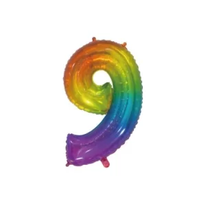 Folieballon - regenboog transparant - '9' (76 cm)
