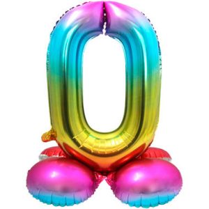 Staande folieballon - Regenboog - '0' (72cm)