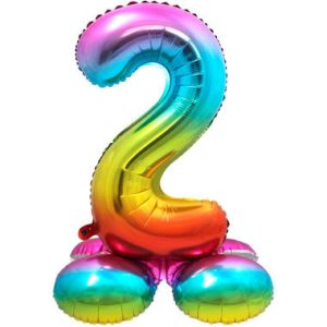 Staande folieballon - Regenboog - '2' (72cm)