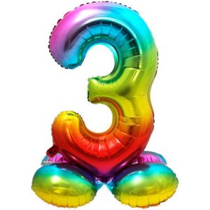 Staande folieballon - Regenboog - '3' (72cm)