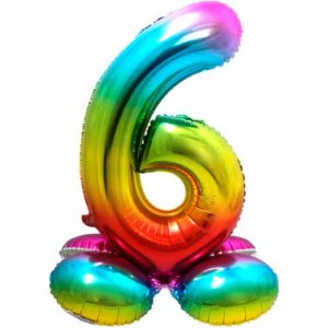 Staande folieballon - Regenboog - '6' (72cm)
