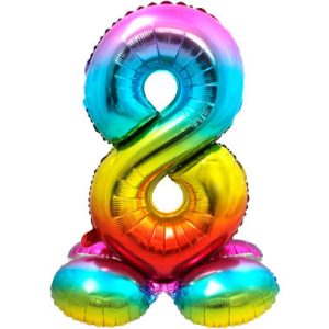 Staande folieballon - Regenboog - '8' (72cm)