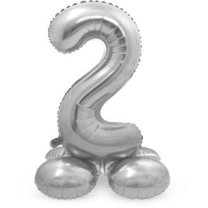 Staande folieballon - Zilver - '2' (72cm)
