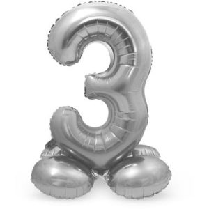 Staande folieballon - Zilver - '3' (72cm)