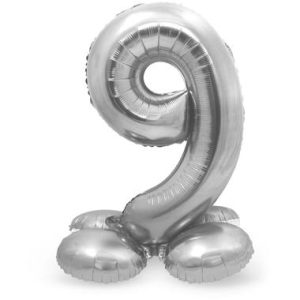 Staande folieballon - Zilver - '9' (72cm)