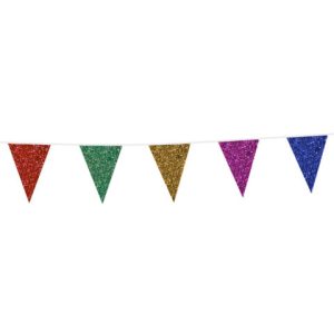 Kartonnen glittervlaggenlijn multikleur (6m)